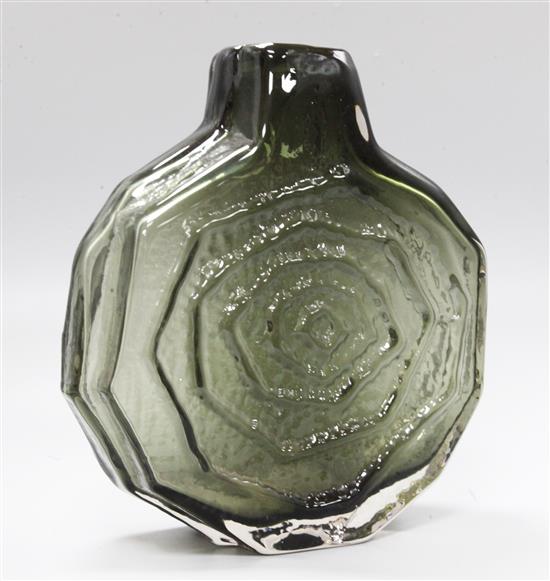 A large Whitefriars green / grey banjo vase